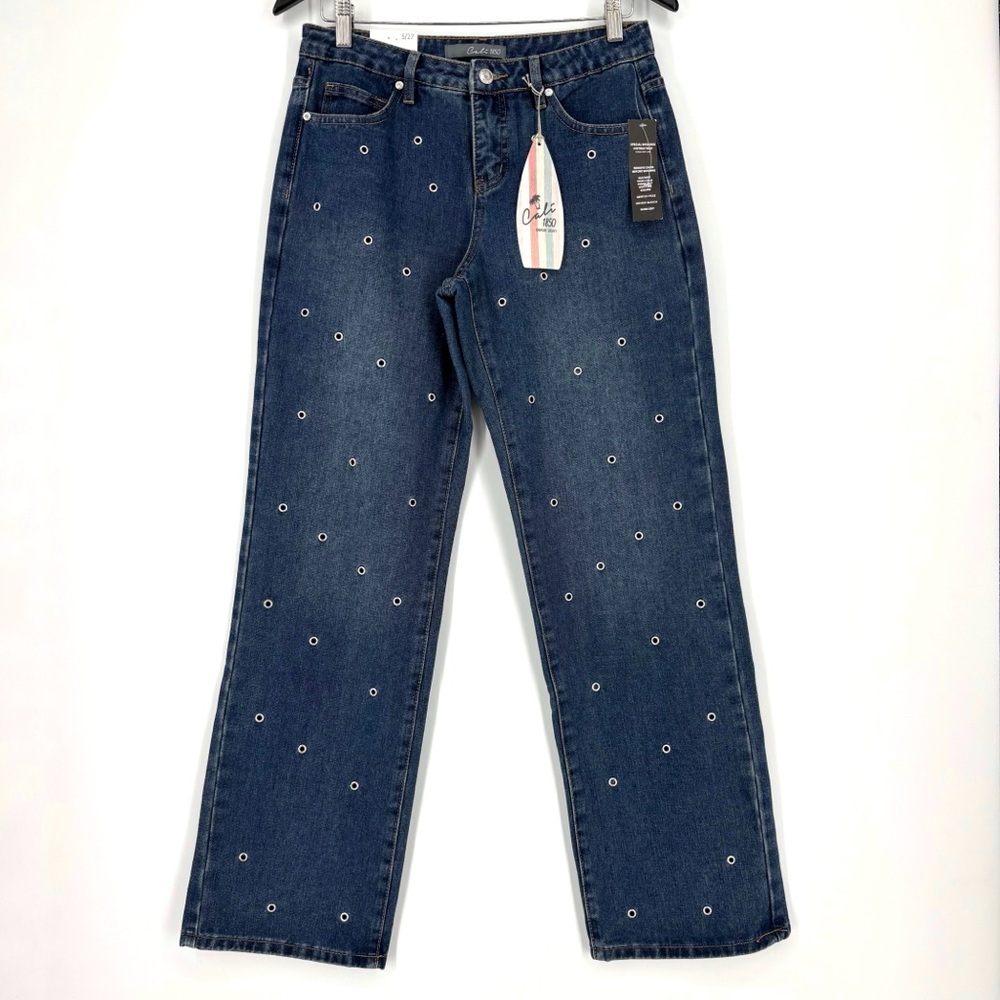 Cali 1850 NWT Faded Blue Straight Leg Mid Rise Grommeted Front Jeans, 5/27 - Picture 3 of 16